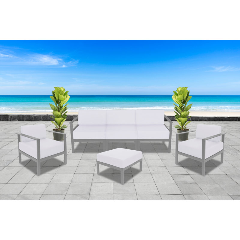 Repose-pieds d'extérieur en métal avec coussin Sunbrella Belmar, Blanc