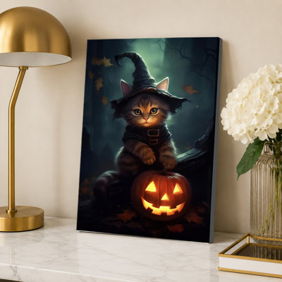 Cute cat halloween pumpkin poster