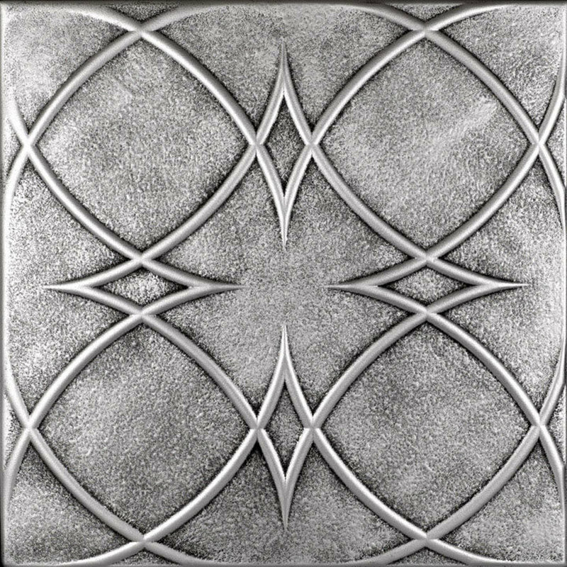 Carreau de plafond en polystyrène encollé 1,6 pi x 1,6 pi Circles and Stars, Argent antique