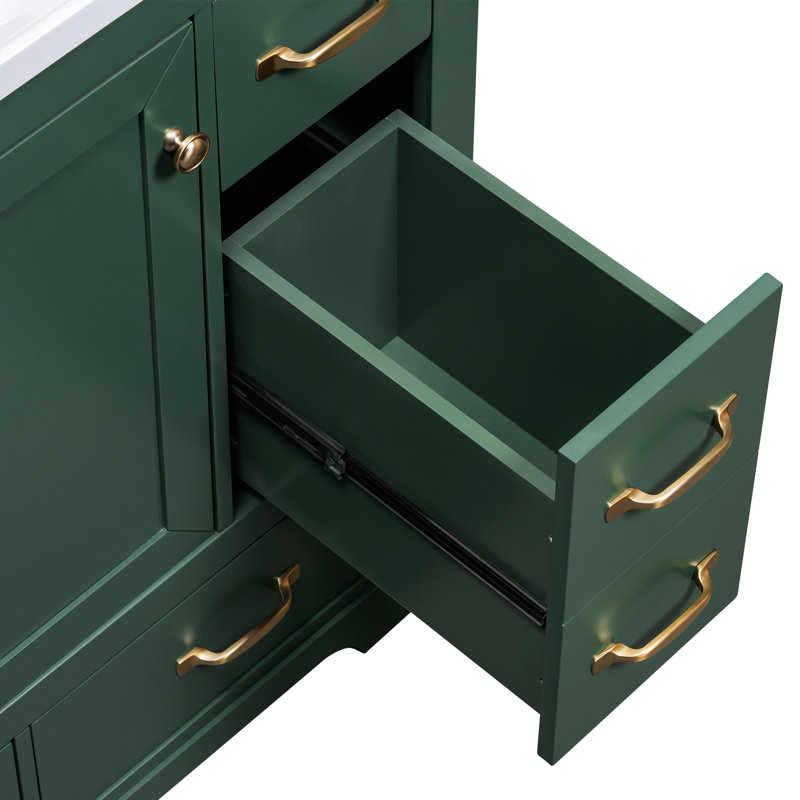 Base de meuble-lavabo 36 po - 6 tiroirs, en bois massif et avec tablette réglable, conception moderne, autoportante, armoire à assembler sans évier