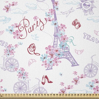 Ambesonne Romantic Fabric By The Yard, Vintage European Paris Eiffel Tower With Flowers Floral Swirls Art -  East Urban Home, AD2A41921AF5487FA189BB8E3B8C2208