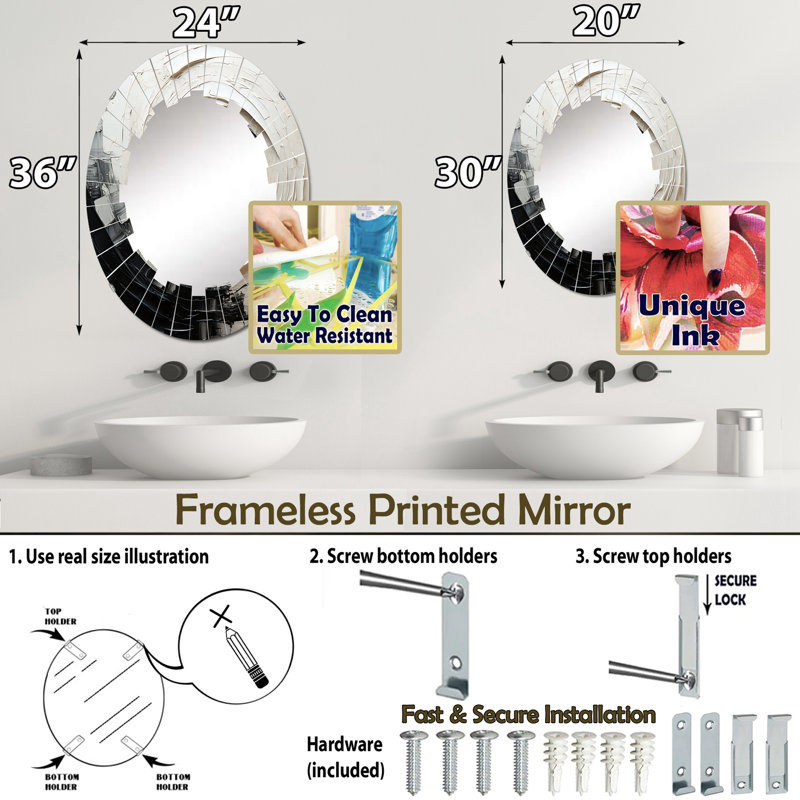 Cerridale - Miroir mural moderne ovale, 30 po x 20 po