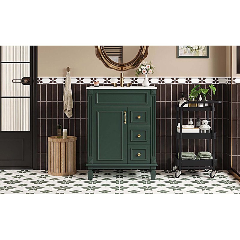 Meuble-lavabo 24 po avec lavabo en céramique 24 po et 2 tiroirs, Vert