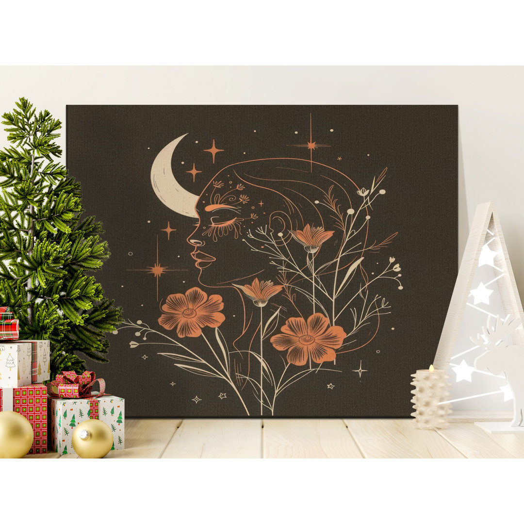 Celestial Woman Moon Floral Canvas Print