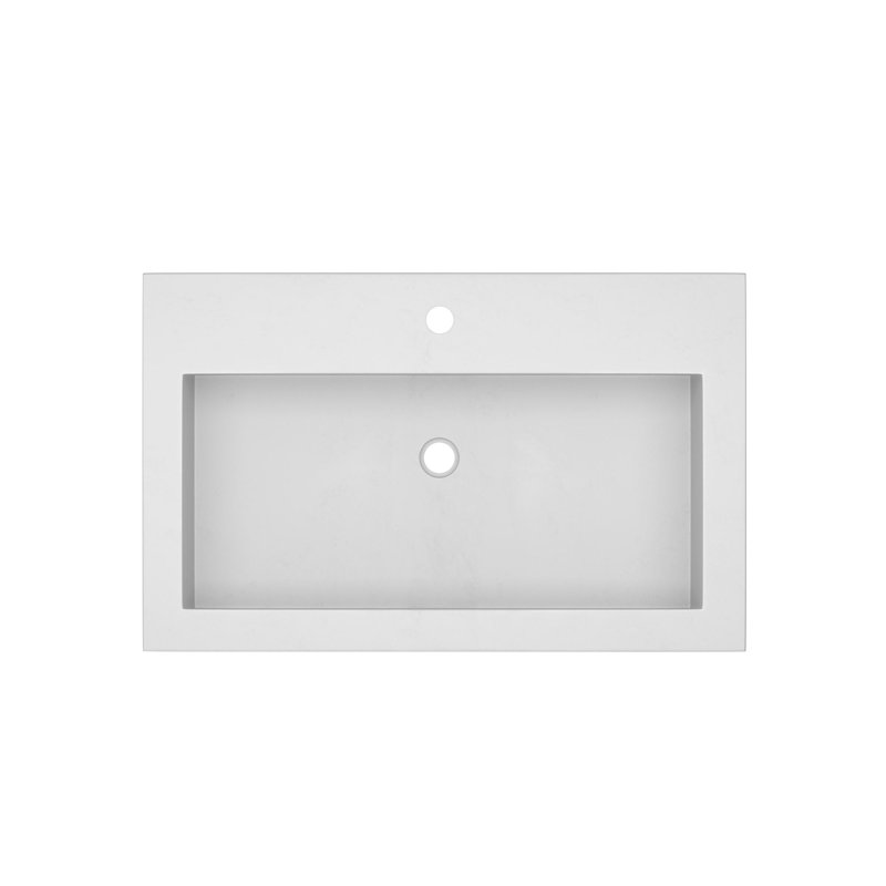 Trough Handmade Rectangular Drop-In Bathroom Sink, Pearl, Single Faucet Hole