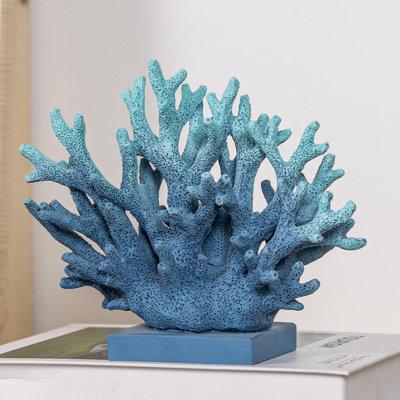 5.8" H Blue Coral Decor, Coral Reef Decor, Resin Coral Statue, Nautical Decorations For Home, Beach/Coastal/Ocean Themed Cabinet Shelf Tabletop Decor