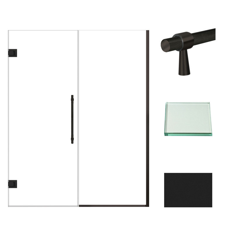 Porte de douche à charnière en chrome poli avec verre transparent l 58,5 po x H 76 po Transolide Elizabeth, Noir mat