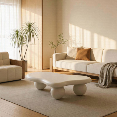 47" Cloud-Shaped Coffee Table With 3 Ball Legs, Modern Irregular Accent Table For Living Room