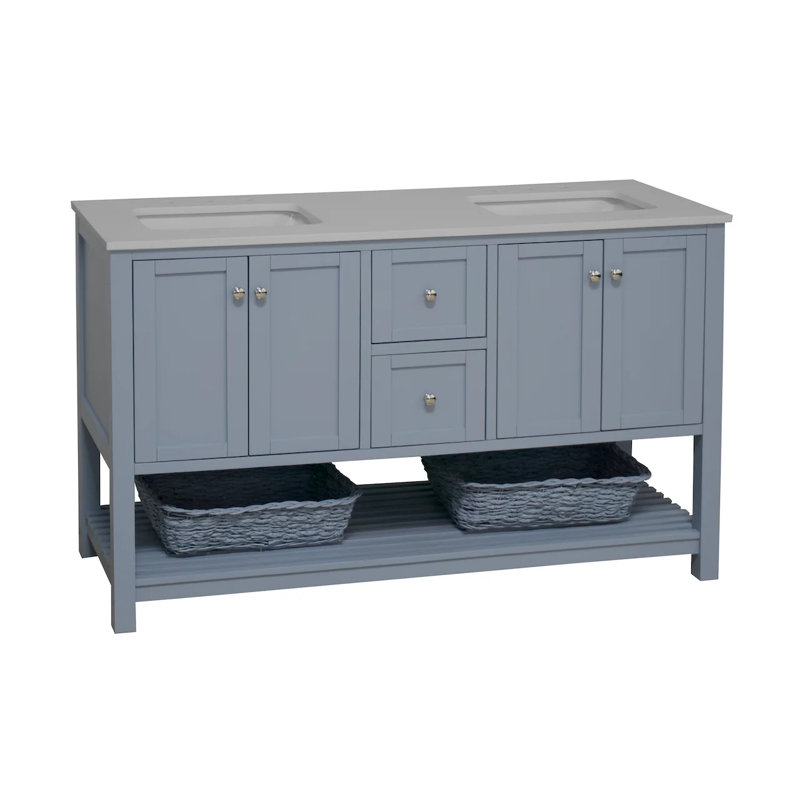 Ensemble de meuble-lavabo double 60 po Binne, Bleu poudré, Blanc d'ingénierie