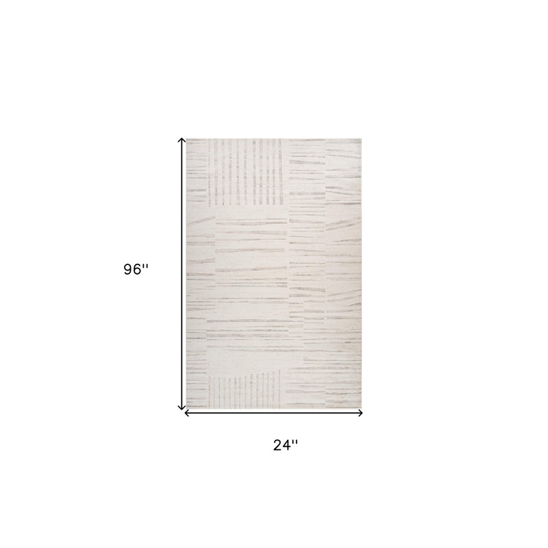 8' Gray And Beige Geometric Distressed Runner Rug