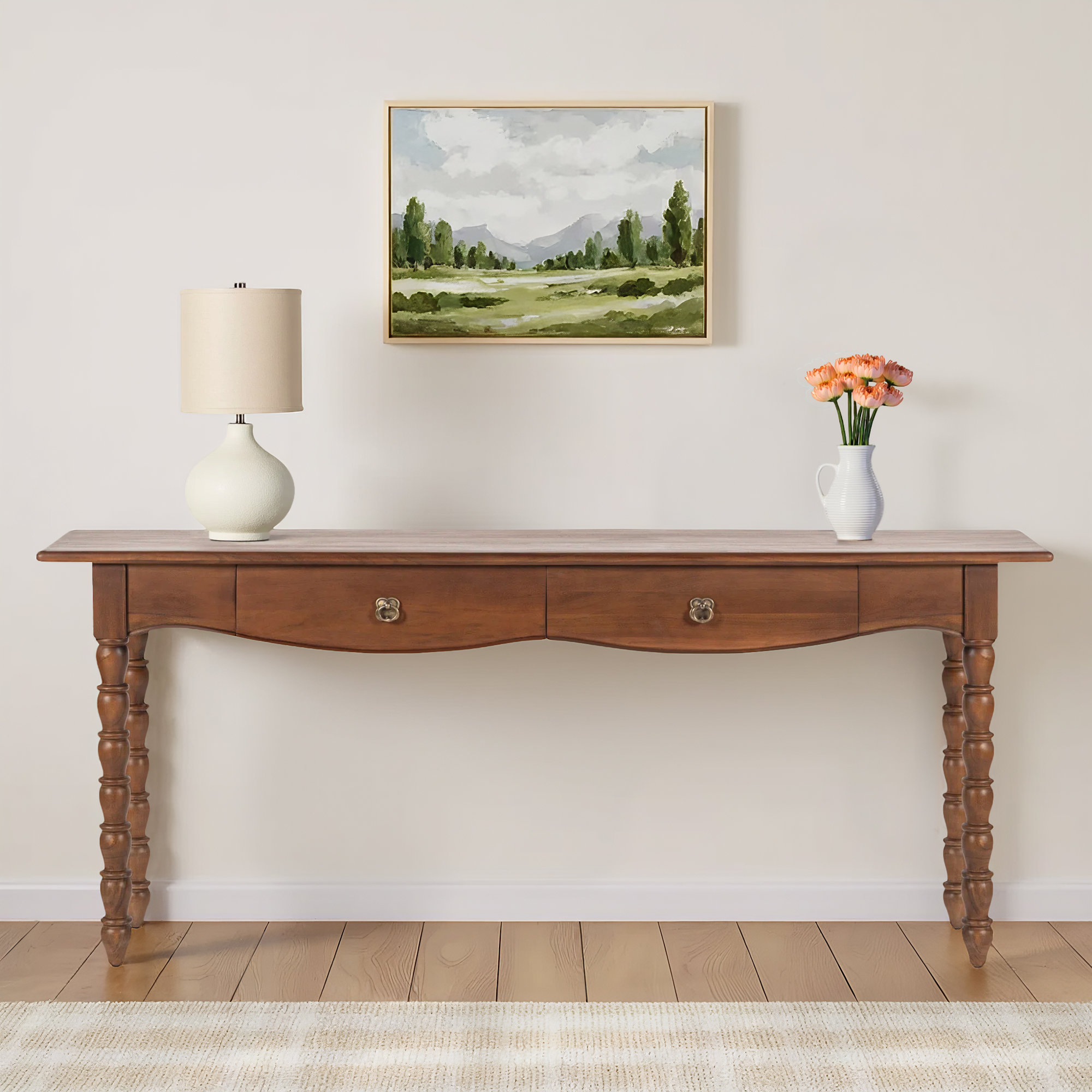 Isabel Spindle 2-Drawer Console Table, 30.25'' H X 17.8'' W X 72'' D, Brown