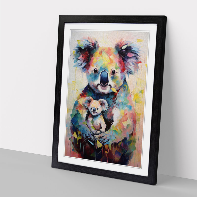 Koala Bear Dadaism No.2 - Single Picture Frame Print on Wood, Black , 34cm H x 25cm W x 2cm D