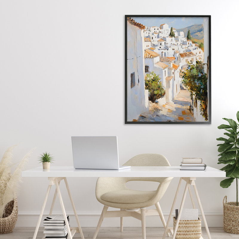 Charmante ville européenne, estampe numérique, design par Franklyn Gregory, H 30 po x l 24 po, Giclée encadrée noir minuit