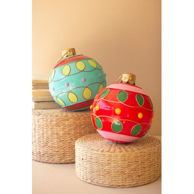 ENSEMBLE / 2 GRANDS ORNEMENTS DE BILLES DE NOEL COLORÉS