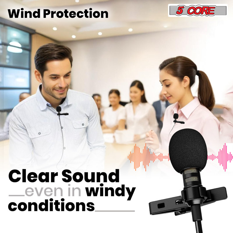 5 Core Lavalier Microphone Clip On Professional Grade 3.5mm Lapel Mic Omnidirectional Lav Mic