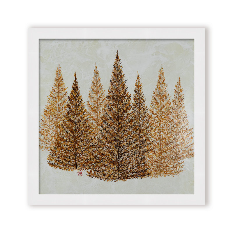 Nature Inspired "Gilded Pines" Canvas Wall Art By , 20" H x 20" W, Framed Print, Brown