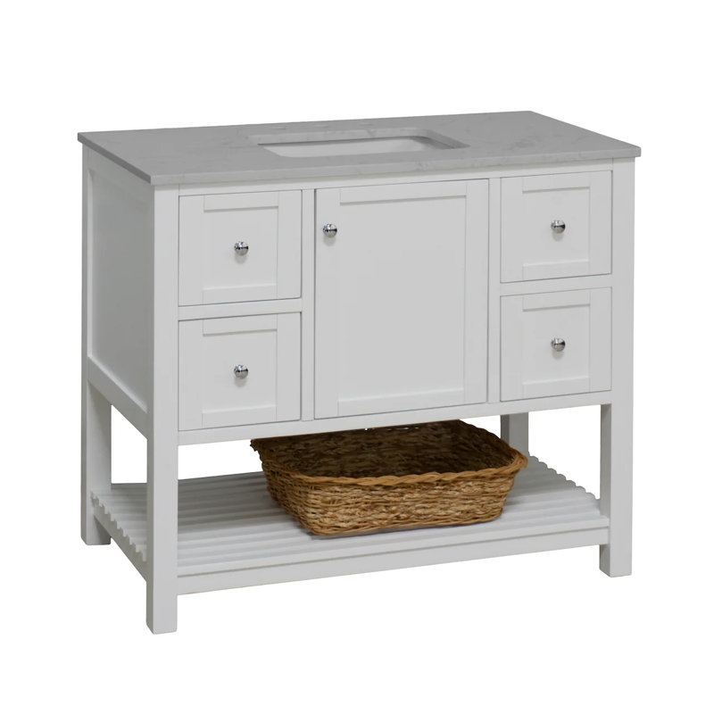 Ensemble de meuble-lavabo simple 42 po Binne, Blanc, Carrara d'ingénierie