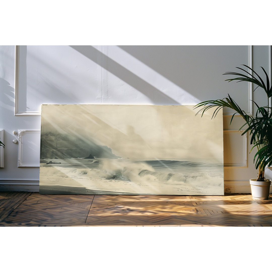 Leinwandbild gerahmt 120x60cm Meer Ozean Küste Wellen Kunstvoll Natur