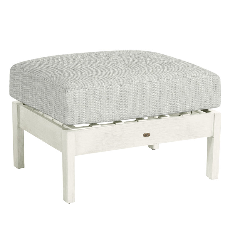 Kennebunkport Outdoor Ottoman with Cushion, No Welt, Chalk, Verona Silver Sunbrella®