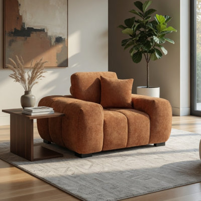 Canapé Hesse, 1 coussin, capitonné, revêtement orange moelleux