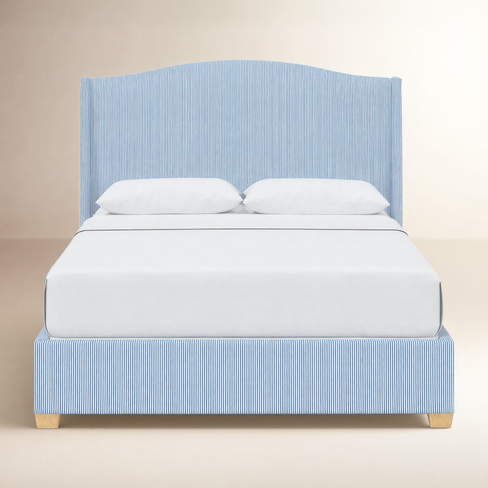 Allis Upholstered Wingback Bed, King, Prep Stripe Blue
