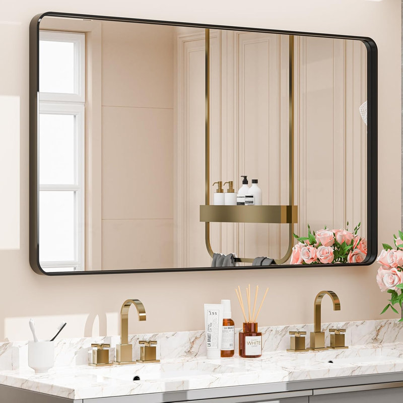 Miroir noir en métal trempé avec cadre profond, 60 po x 28 po, Rectangulaire