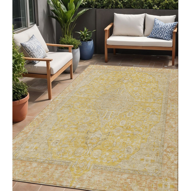 Tapis intérieur / extérieur 5 pi x 8 pi blé et or lavable
