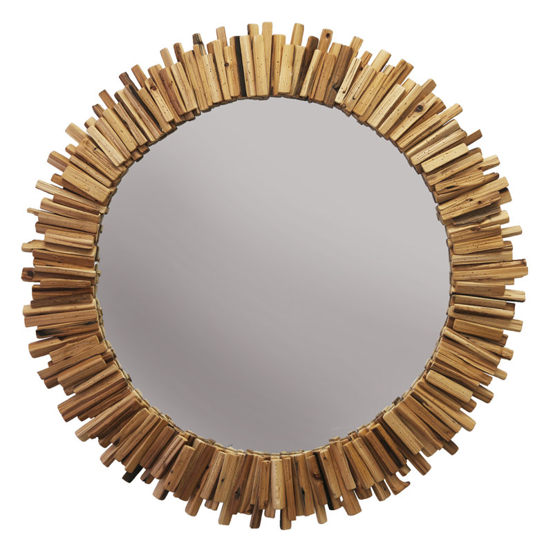 Round Wooden Accent Wall Mirror