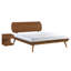 Lit double en bois avec tête de lit ovale et tête de lit décorative brune, texture brossée-285657921