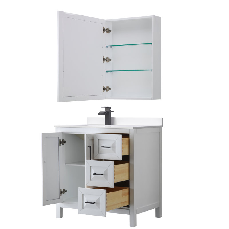 Daria 36'' W Single Vanity, White Cultured Marble, Matte Black, White
