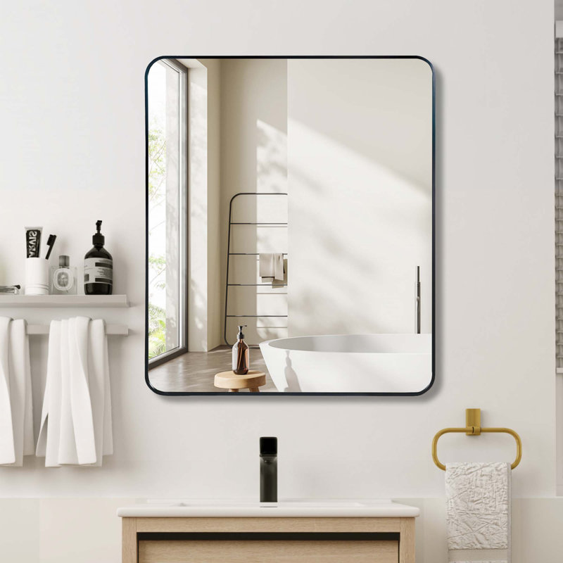Miroir mural pour salle de bain, Noir, Rectangulaire, 36 po x 30 po