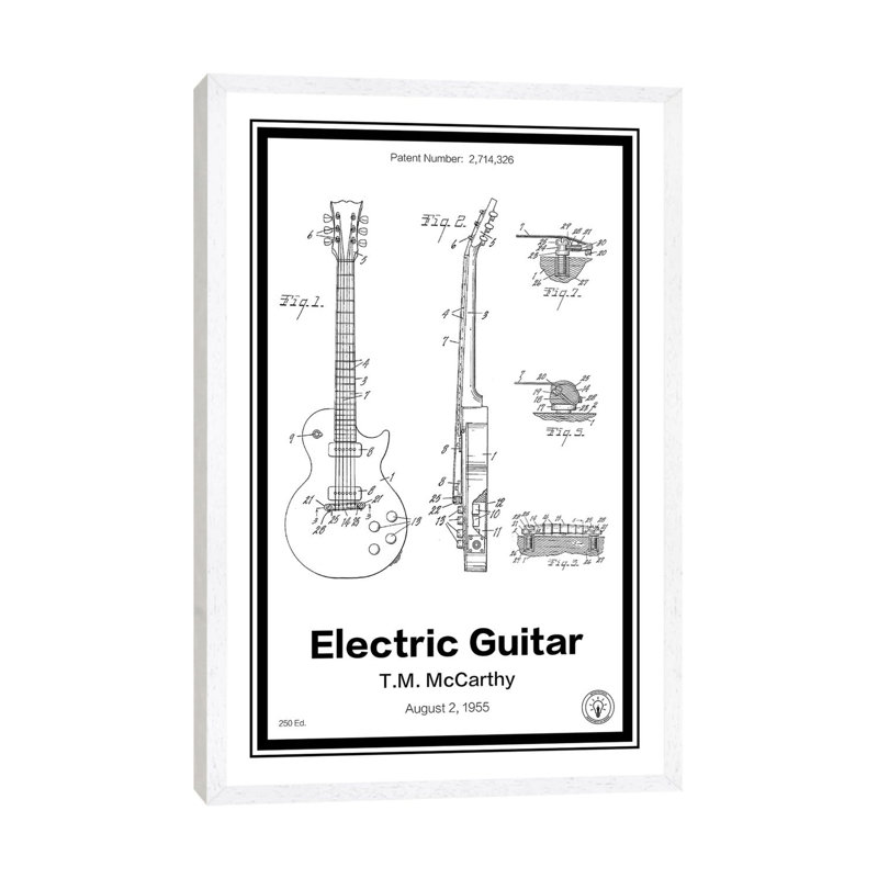 Electric Guitar by Retro Patents - Print on Canvas, White Framed, 152.5 cm H x 101.5 cm W