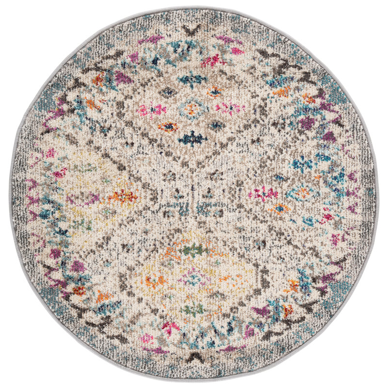 Tapis gris / jaune / bleu Felty Southwestern, Rond 3 pi