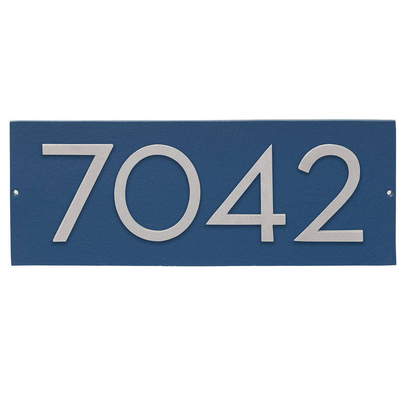 Floating 1-Line Wall Address Plaque, Sea Blue, Silver, Yes