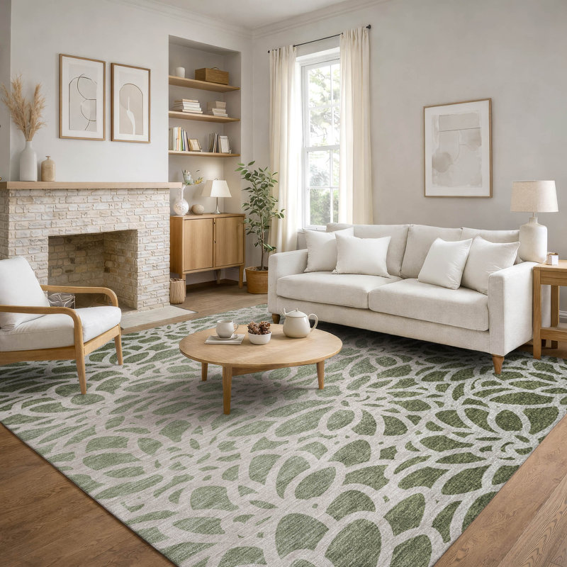Premium Machine Washable Mayfield AMF2412 Floral Rug, Celery, 9' x 12'