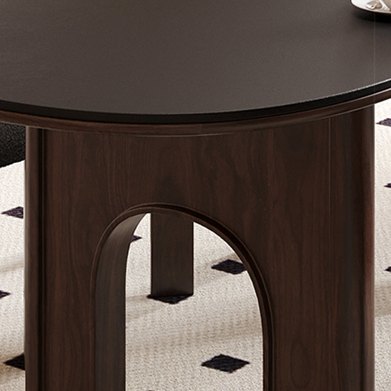 Bureau en granit noir mat avec une forme elliptique, H 29,53 po x l 70,87 po x P 31,5 po