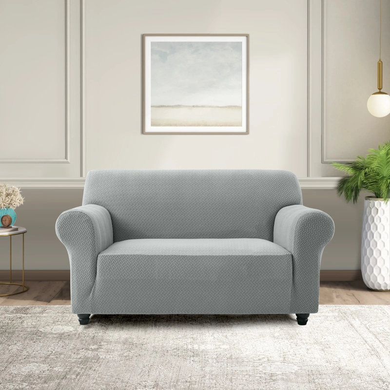 Spandex Stretch Sofa Cover - Jacquard Pattern Sofa Slipcover & Furniture Protector, 179cm W x 224cm D (2 Seater), Grey