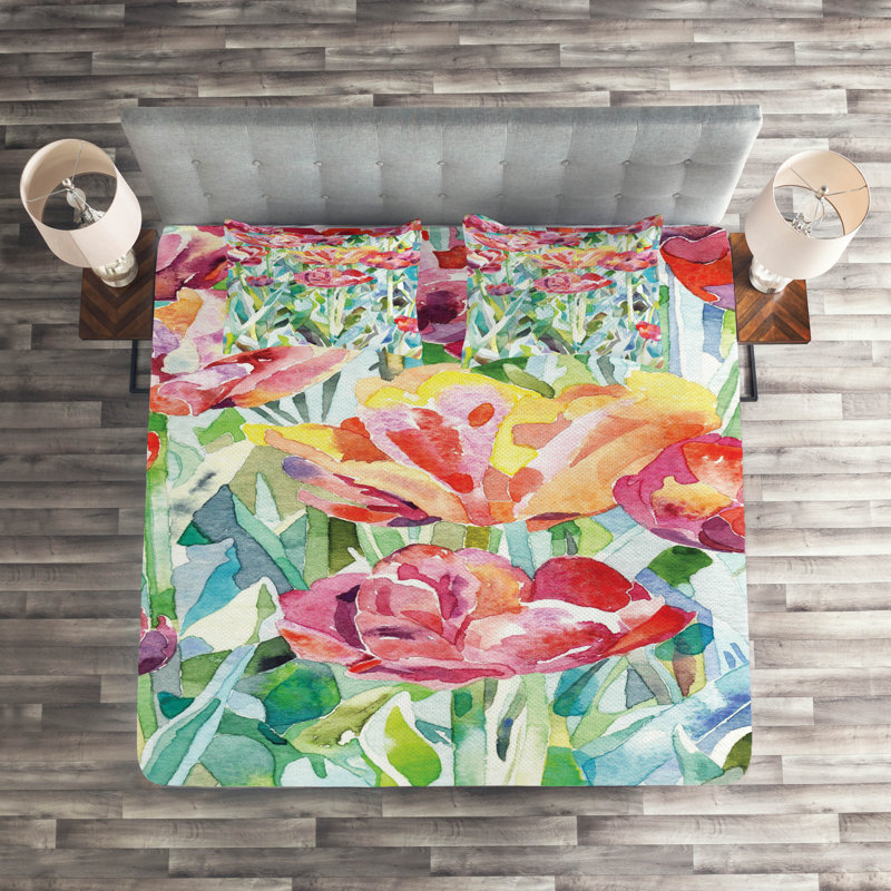 Farmhouse / Country Polyester Floral Coverlet, Queen Bedspread + 2 Shams