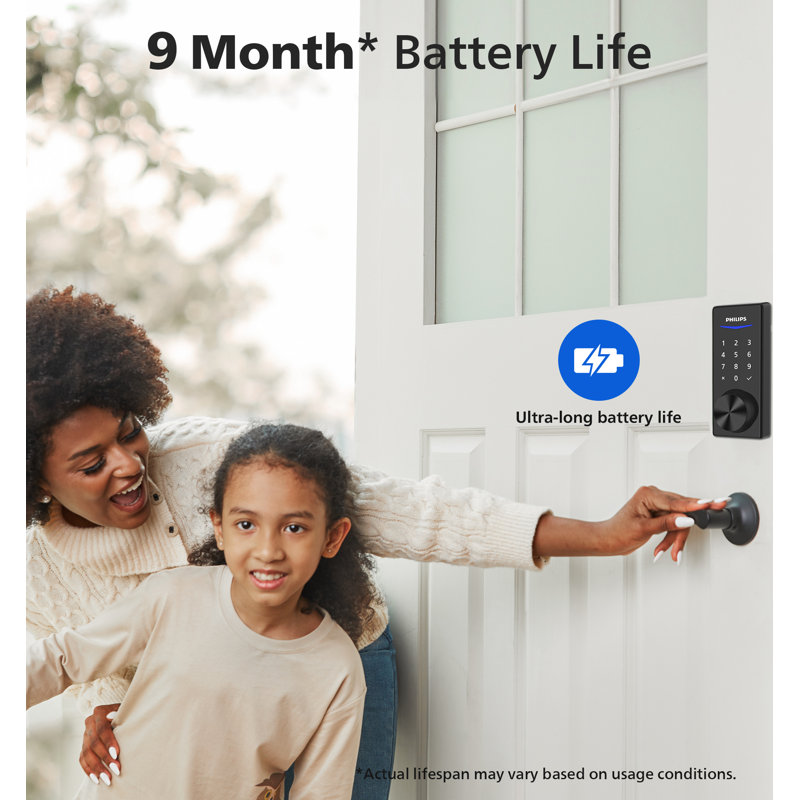 Philips Bluetooth Touchscreen Smart Door Lock Deadbolt with Wi-Fi Bridge, Matte Black, Rectangle, Deadbolt 