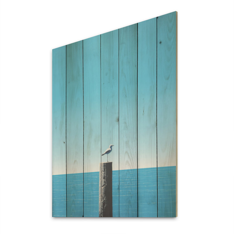 Mouette, silence, minimalisme, horizon, bois de mer, art mural sur bois de pin naturel, H 32 po x l 24 po