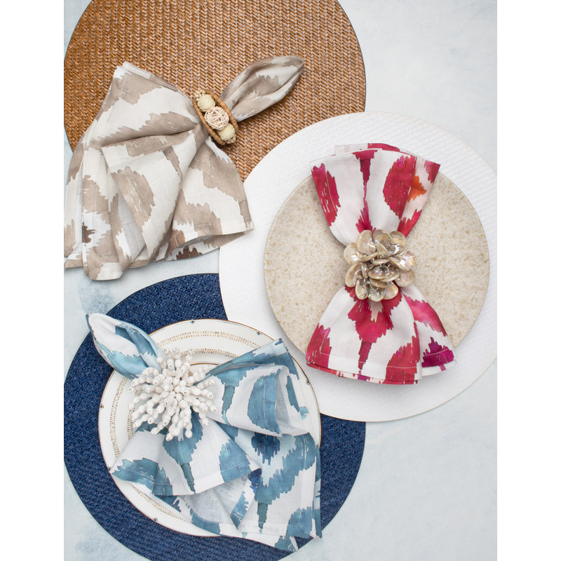 Watercolor Ikat Napkin, Blue/White