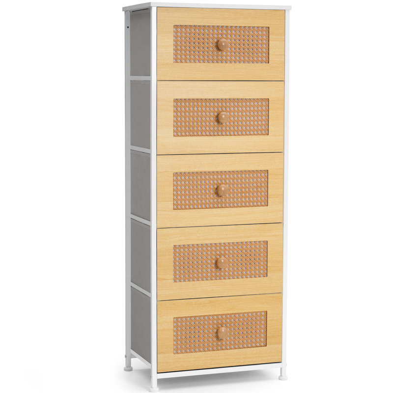 Commode 5 tiroirs l 17,7 po, Blanc/naturel