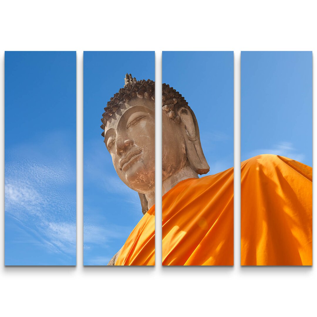 4-tlg. Leinwandbilder-Set Riesenstatue Buddha Gesicht