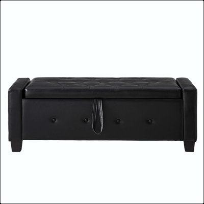 48" Tufted Faux Leather Storage Ottoman Bench - Black