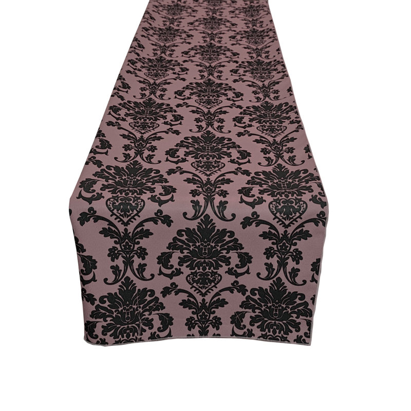 Poplin Damask Table Runner, 144" L x 12" W, Dusty Rose