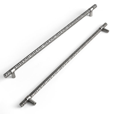 Antique Silver T-Bar Cabinet Pulls, Zinc Alloy Cabinet Handles With Knurled Grip, 12.6 Inch Hole Center, 6-Pack For Kitchen And Furniture