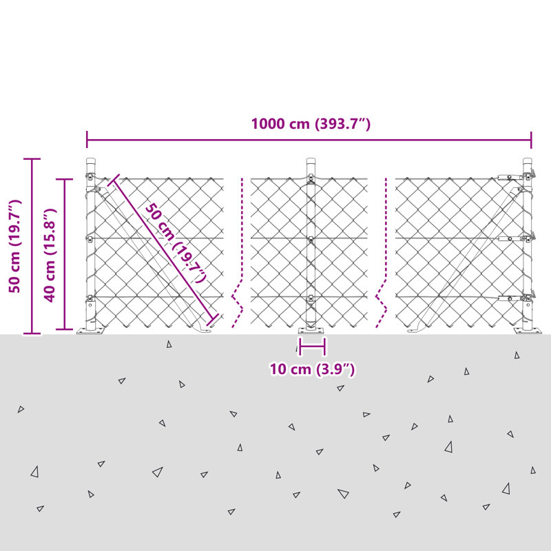 Vidaxl Chain Link Fence With 7 Flanged Posts Galvanised Steel, Green, 40cm H x 1000cm W