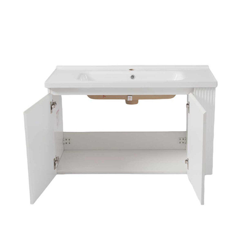 Meuble-lavabo mural 36 po avec lavabo en céramique et 2 tablettes latérales