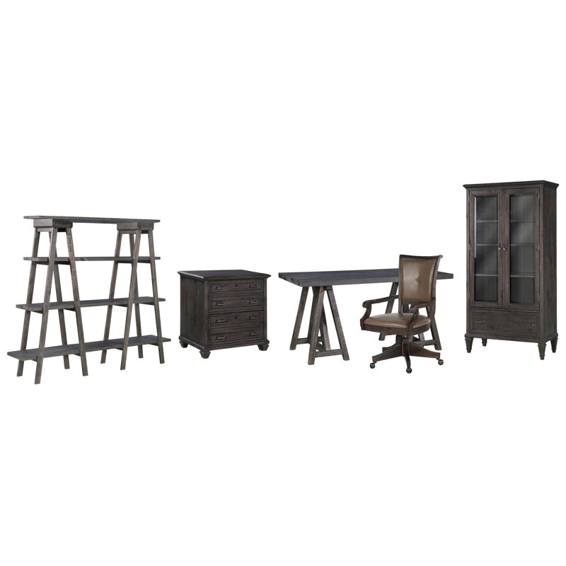 Desk With Chair Lateral File Bookshelf And Door Bookcase, Weathered Charcoal