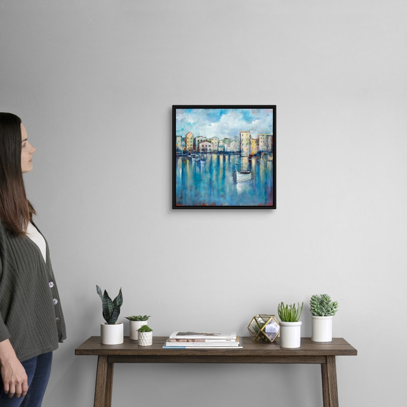 " Inner Harbour " by Jason Jarava, 18" H x 18" W x 1.75" D, Black Floating Frame Canvas